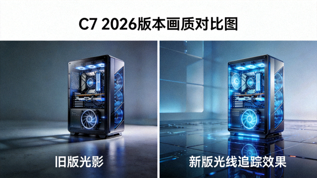 C7 2026版本画质对比图：左侧旧版光影，右侧新版光线追踪效果