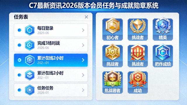 C7最新资讯2026版本会员任务与成就勋章系统界面预览